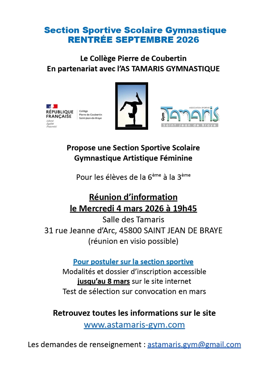 Réunion d'information - section sportive scolaire rentrée 2026